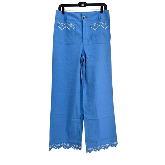 Anthropologie MAEVE Colette Lace Trim Full-Length Wide-Leg Pants Womens 29 Blue - Picture 3 of 12